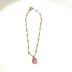 12K GF Gold Filled‎ Bar Chain Bracelet Pink Tourmaline Gold-filled Charm Luxe